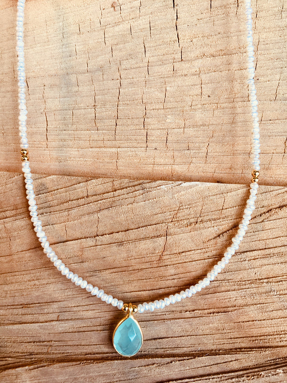 Mother of Pearl with Aqua Chalcedony