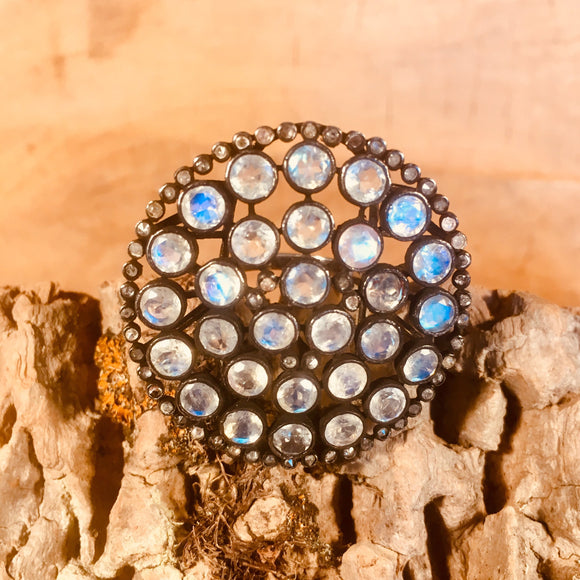 Moonstone with pave diamond ring