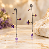 amethyst geometric two tone earring