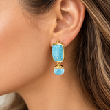 Aqua chalcedony hand Carved stone earrings