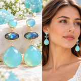Aqua chalcedony and Labradorite drop earring