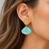 Large Aqua Chalcedony Teardrop Earrings – 18K Gold Plated 925 Sterling Silver