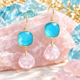 Tear drop rose quartz with cushion cut aqua chalcedony