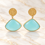 Large Aqua Chalcedony Teardrop Earrings – 18K Gold Plated 925 Sterling Silver
