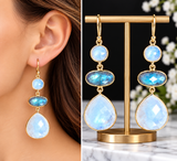 "Triple drop" earrings with Rainbow Moonstone and Labradorite
