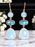 "Triple drop" earrings with Rainbow Moonstone and Labradorite