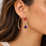 Amethyst Threaded hoop earring