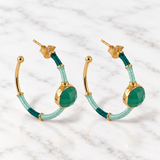Threaded green onyx hoop earrings
