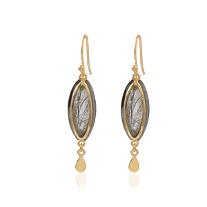 Black rutilated quartz 2-tone earring