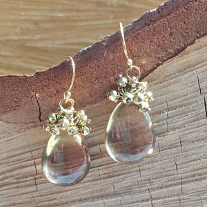Champagne Citrine earring with gold Pyrite