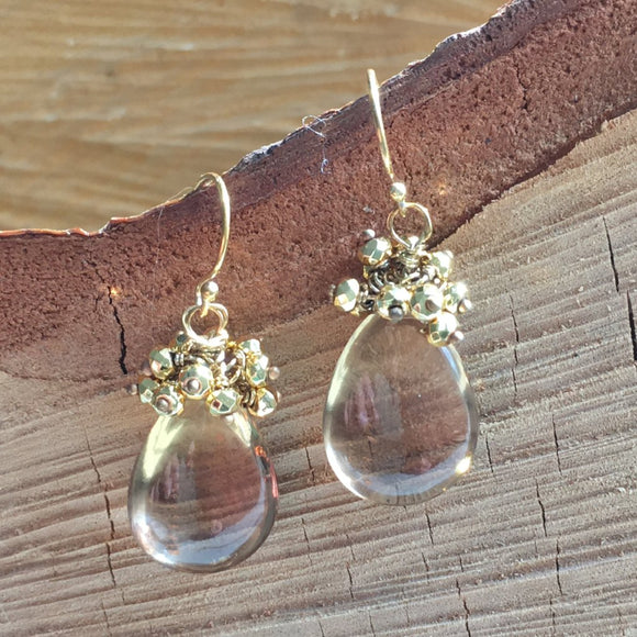 Champagne Citrine earring with gold Pyrite