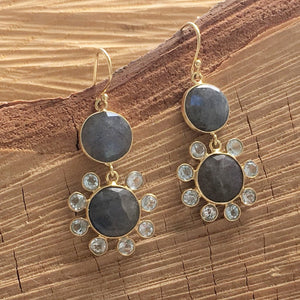 Labradorite and blue topaz sunflower drops