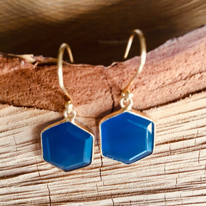 "Hexagon" shape Blue Chalcedony earring