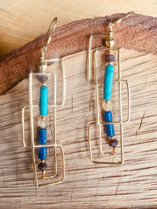 "Tube" beads earring with Lapis and Turquoise