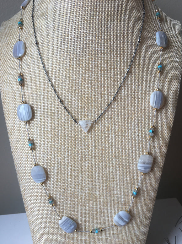 Flat faceted Blue opal necklace