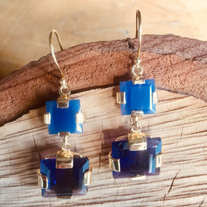 "Double drop" earring with Blue Chalcedony and Amethyst