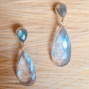 "Double drop" labradorite with clear qtz earring