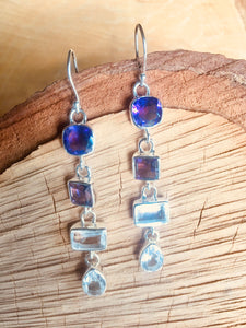 "Multi drop" earrings with Amethyst and Clear quartz